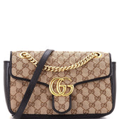 GG Marmont Flap Bag Diagonal Quilted GG Canvas with Leather Small