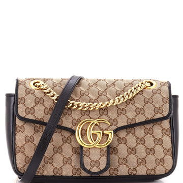 GG Marmont Flap Bag Diagonal Quilted GG Canvas with Leather Small