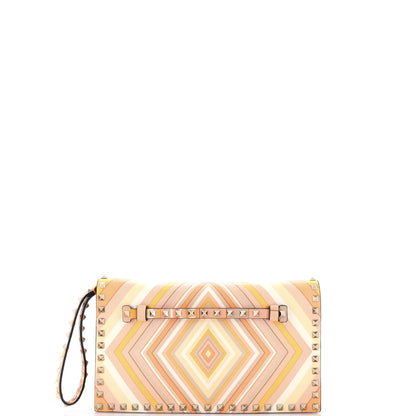 1973 Rockstud Flap Clutch Striped Leather