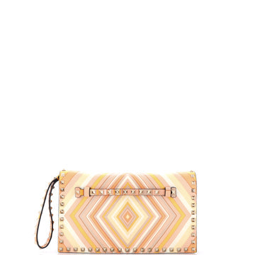 1973 Rockstud Flap Clutch Striped Leather
