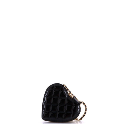 Double Heart Clutch with Chain Quilted Patent