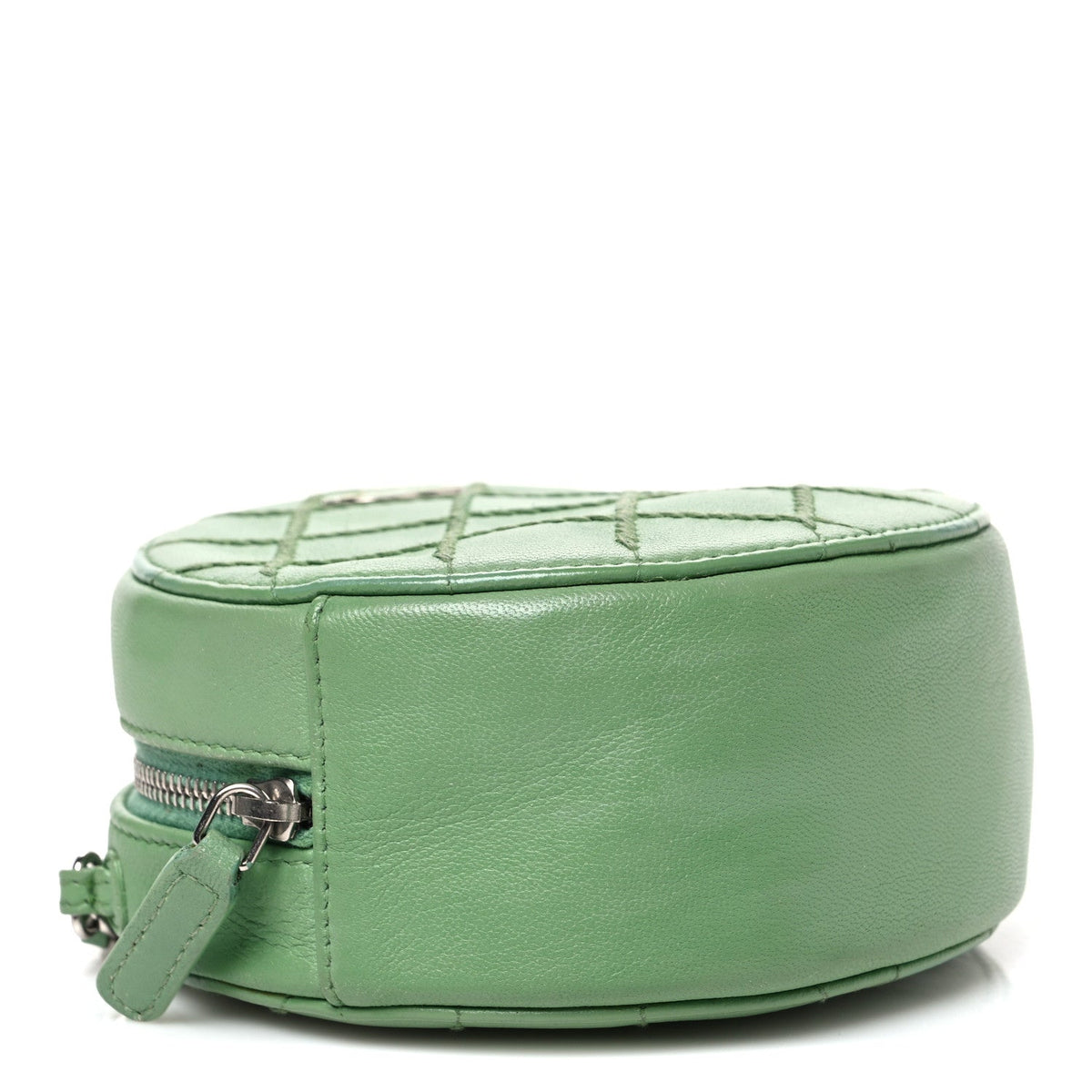 Chanel Lambskin Stitch Round Clutch With Chain Green