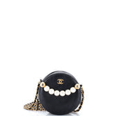 Chic Pearls Round Clutch with Chain Quilted Lambskin