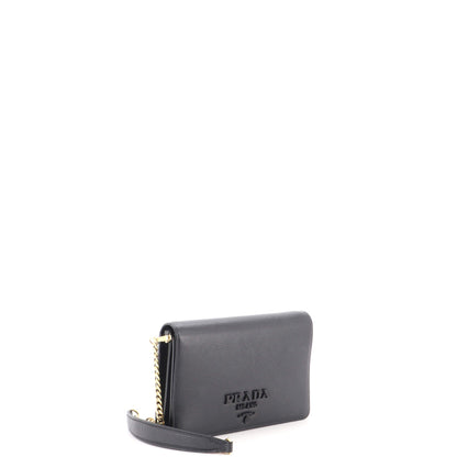 Monochrome Wallet on Chain Saffiano Leather Mini
