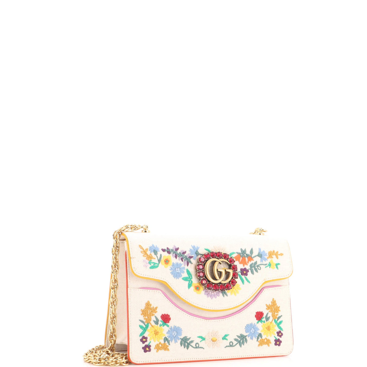 Linea Ricami Shoulder Bag Embroidered Canvas Small