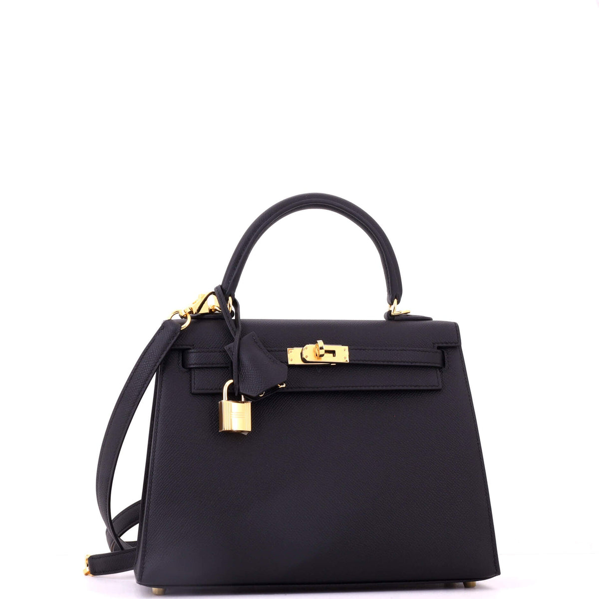 Kelly Handbag Noir Epsom with Gold Hardware 25