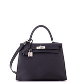 Kelly Handbag Noir Epsom with Palladium Hardware 25