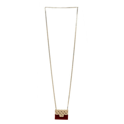 Chanel Metal Resin Flap Bag Long Necklace Gold Red