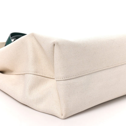 Valentino Garavani Canvas Calfskin VLogo Tote Natural Green