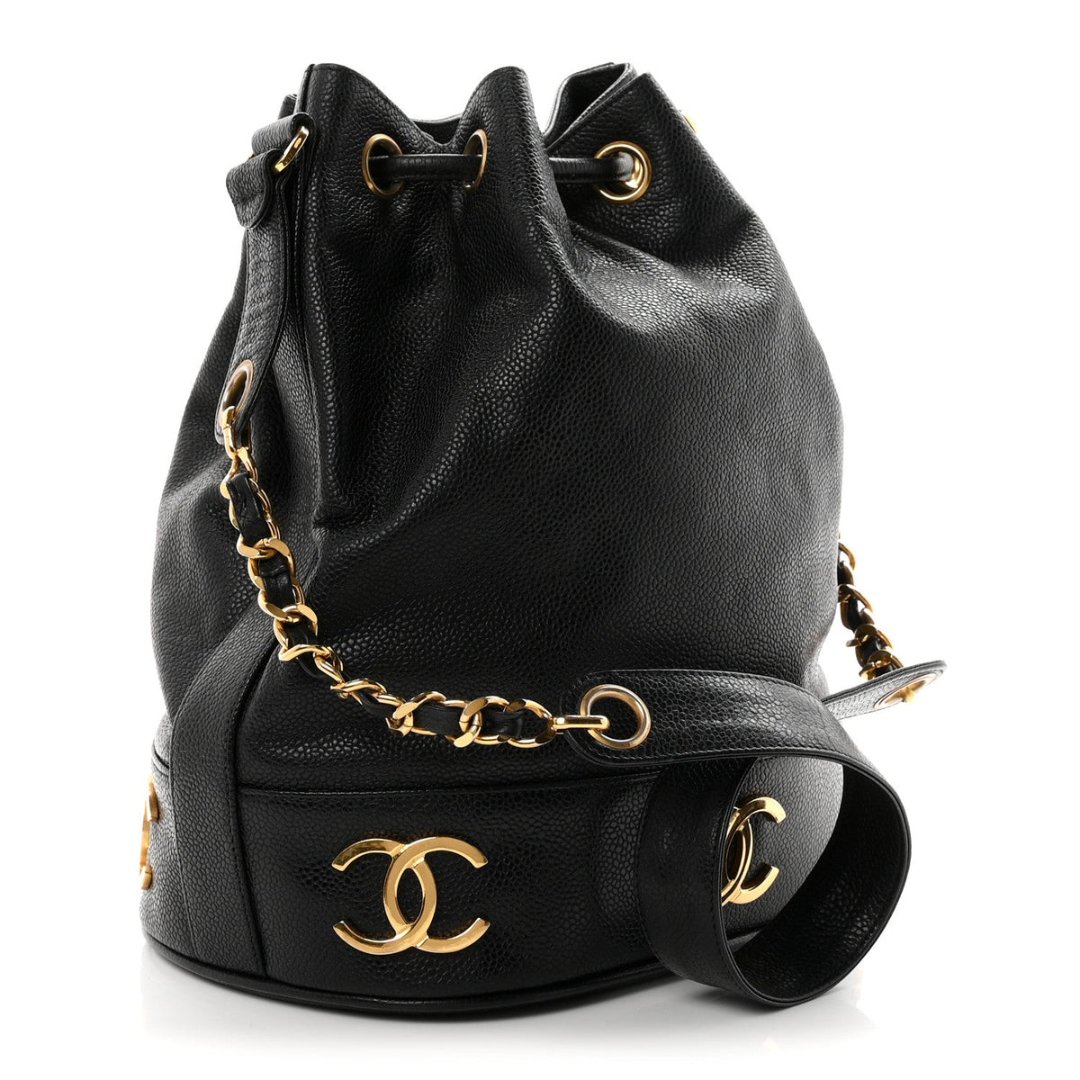 Chanel Caviar CC Drawstring Shoulder Bag Black 1951318
