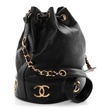 Chanel Caviar CC Drawstring Shoulder Bag Black
