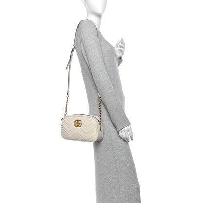 Gucci Calfskin Matelasse Small GG Marmont Chain Shoulder Bag White 1987195