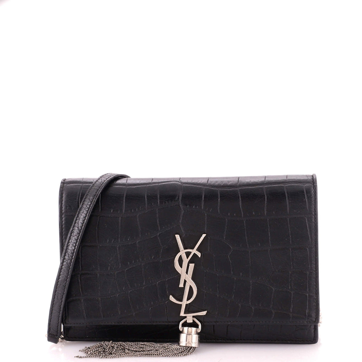 Classic Monogram Tassel Chain Wallet Crocodile Embossed Leather
