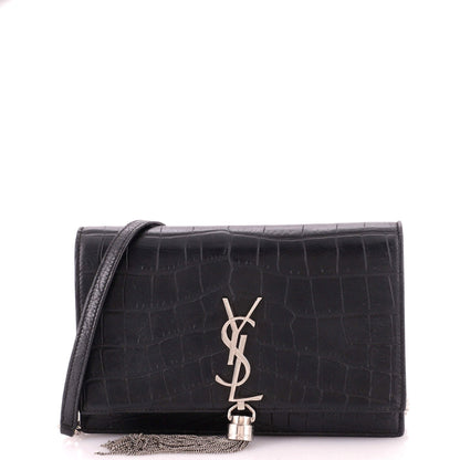 Classic Monogram Tassel Chain Wallet Crocodile Embossed Leather