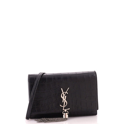 Classic Monogram Tassel Chain Wallet Crocodile Embossed Leather