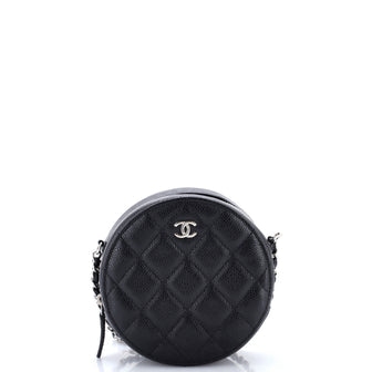 Round Clutch with Chain Quilted Caviar Mini