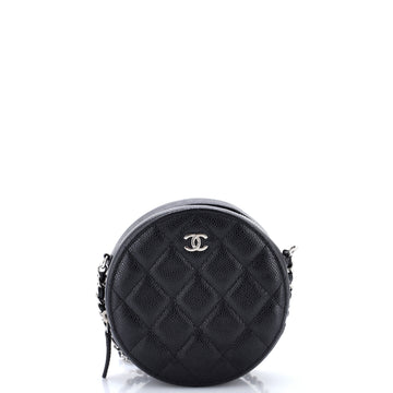 Round Clutch with Chain Quilted Caviar Mini