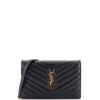 Classic Monogram Wallet on Chain Matelasse Chevron Leather Small