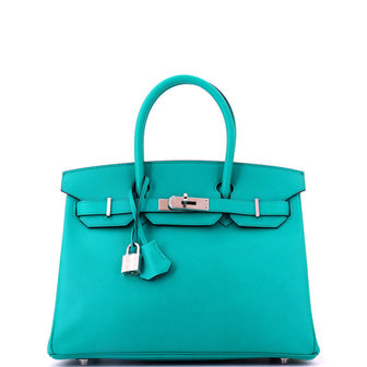 Birkin Handbag Bleu Paon Epsom with Palladium Hardware 30