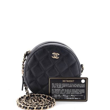 Round Clutch with Chain Quilted Caviar Mini