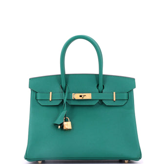 Birkin Handbag Malachite Epsom with Gold Hardware 30