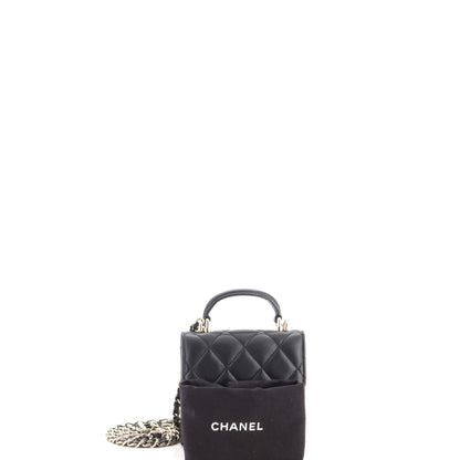 Square Classic Flap Top Handle Clutch with Chain Quilted Lambskin