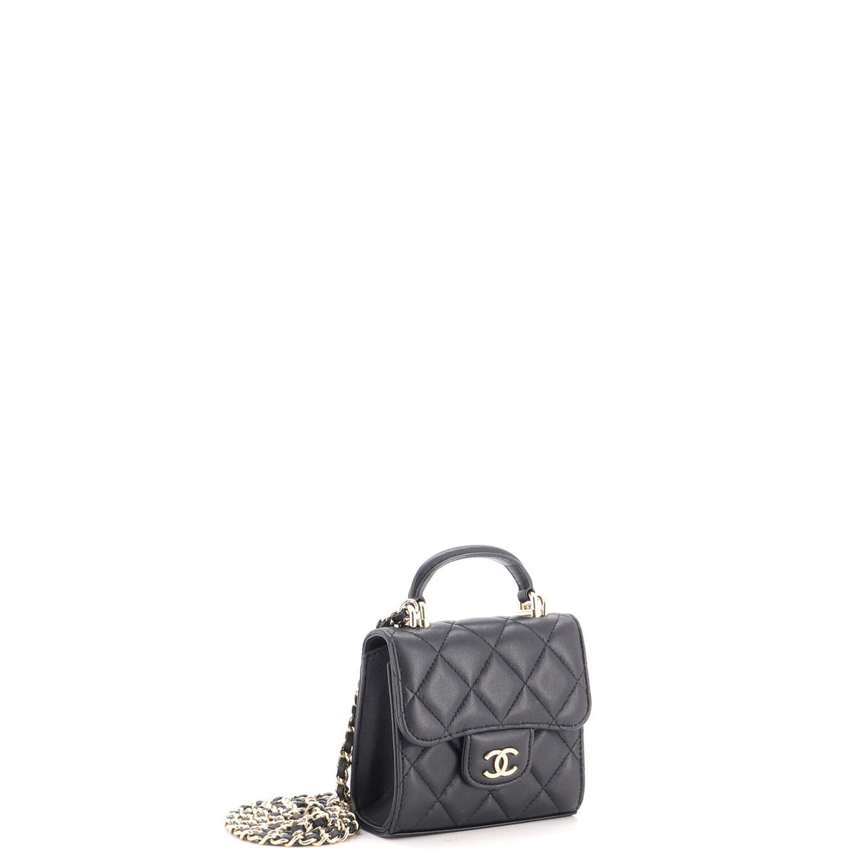 Square Classic Flap Top Handle Clutch with Chain Quilted Lambskin