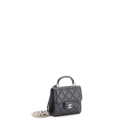 Square Classic Flap Top Handle Clutch with Chain Quilted Lambskin