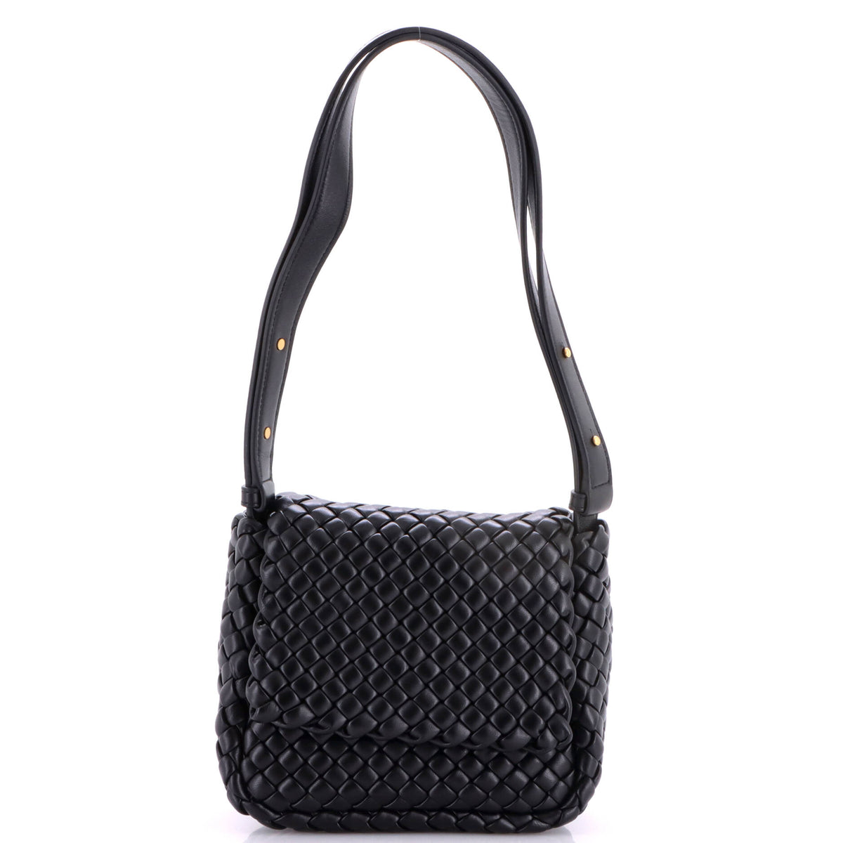 Cobble Flap Shoulder Bag Padded Intrecciato Leather Small