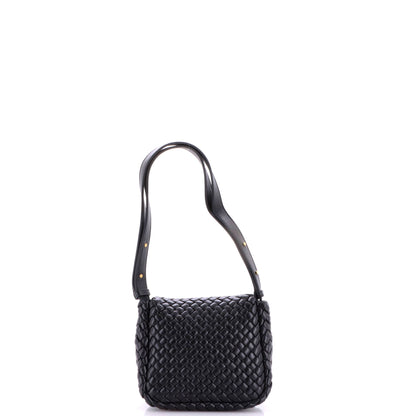 Cobble Flap Shoulder Bag Padded Intrecciato Leather Small