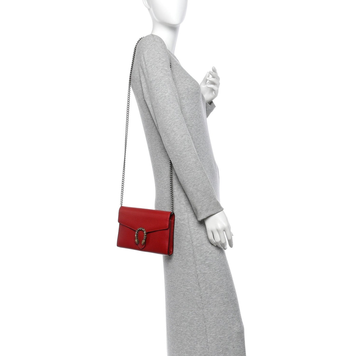 Gucci Calfskin Mini Dionysus Chain Wallet Hibiscus Red