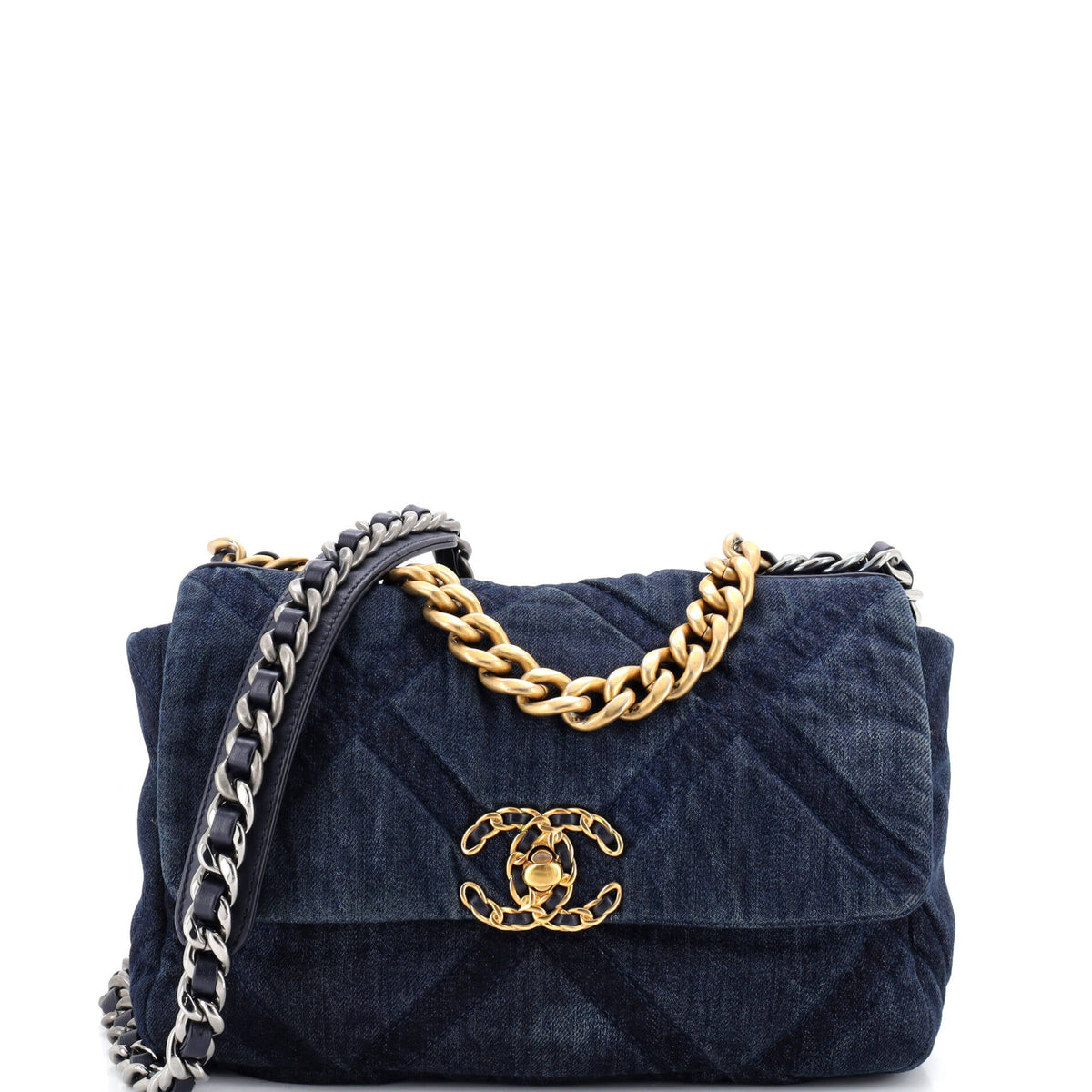 19 Flap Bag Quilted Denim Medium