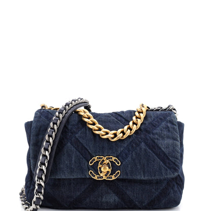 19 Flap Bag Quilted Denim Medium