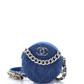 19 Round Clutch with Chain Quilted Denim