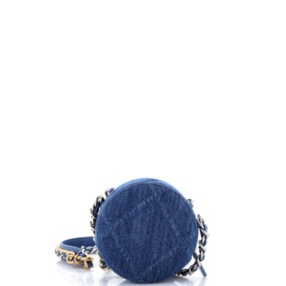 19 Round Clutch with Chain Quilted Denim