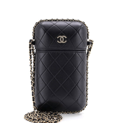 Chain Around Phone Holder Box Crossbody Quilted Lambskin