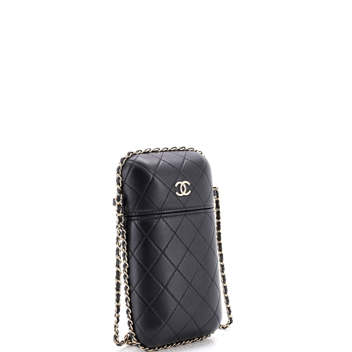 Chain Around Phone Holder Box Crossbody Quilted Lambskin