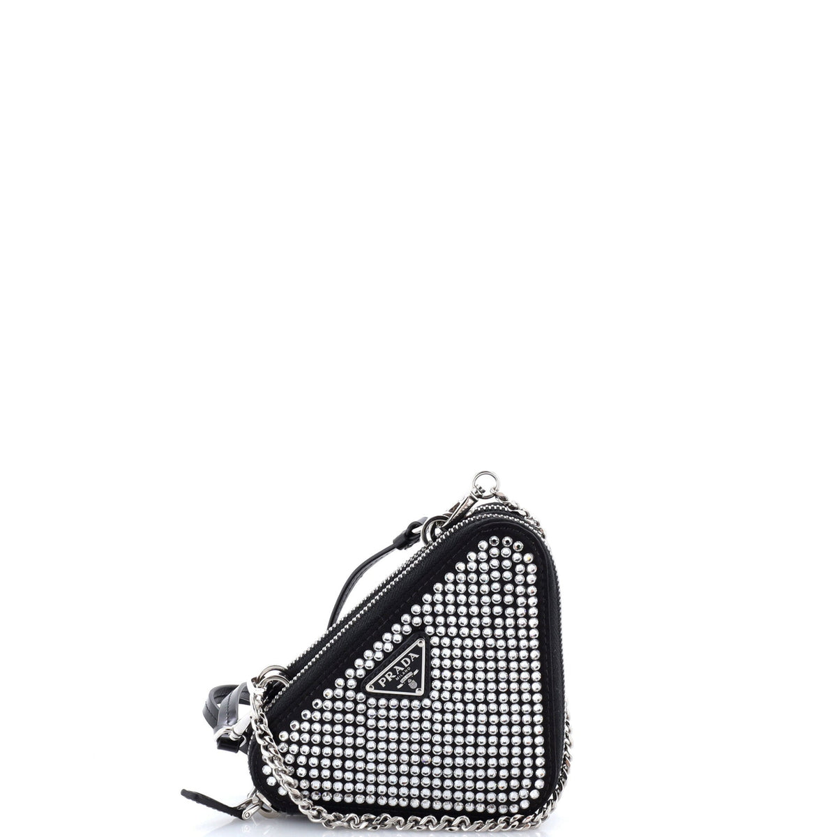 Triangle Double Pouch Crossbody Crystal Embellished Satin Mini