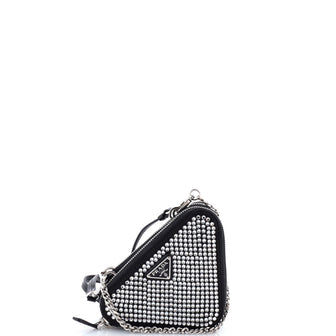 Triangle Double Pouch Crossbody Crystal Embellished Satin Mini