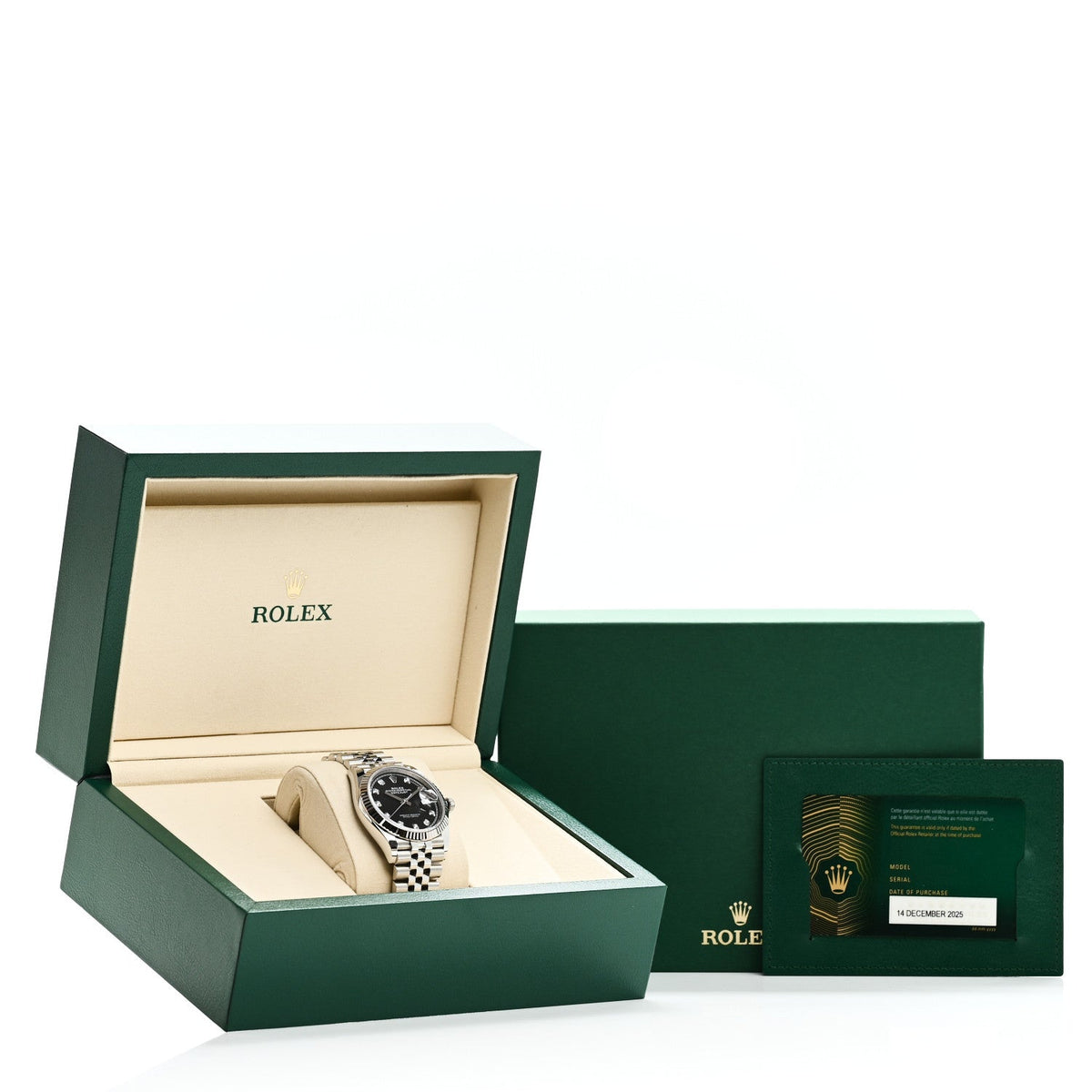 Rolex Stainless Steel 18K White Gold Diamond 36mm Datejust Watch Black 126234