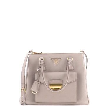 Front Pocket Double Zip Lux Tote Saffiano Leather Small