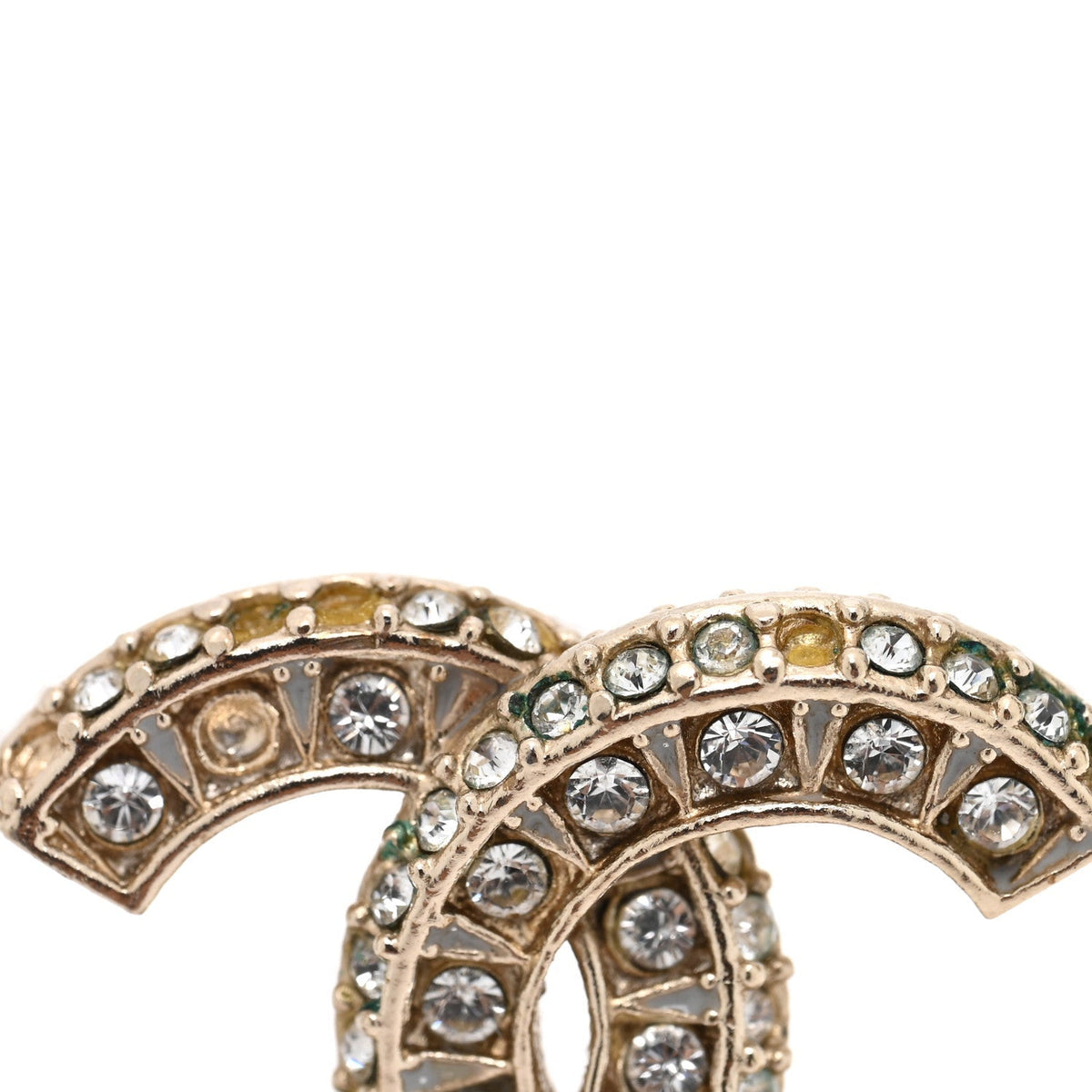 Chanel Crystal Timeless CC Earrings Light Gold