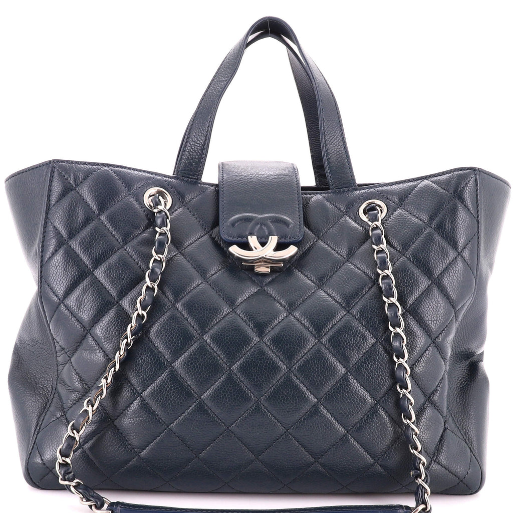 CC Box Shopping Tote Quilted Caviar Large