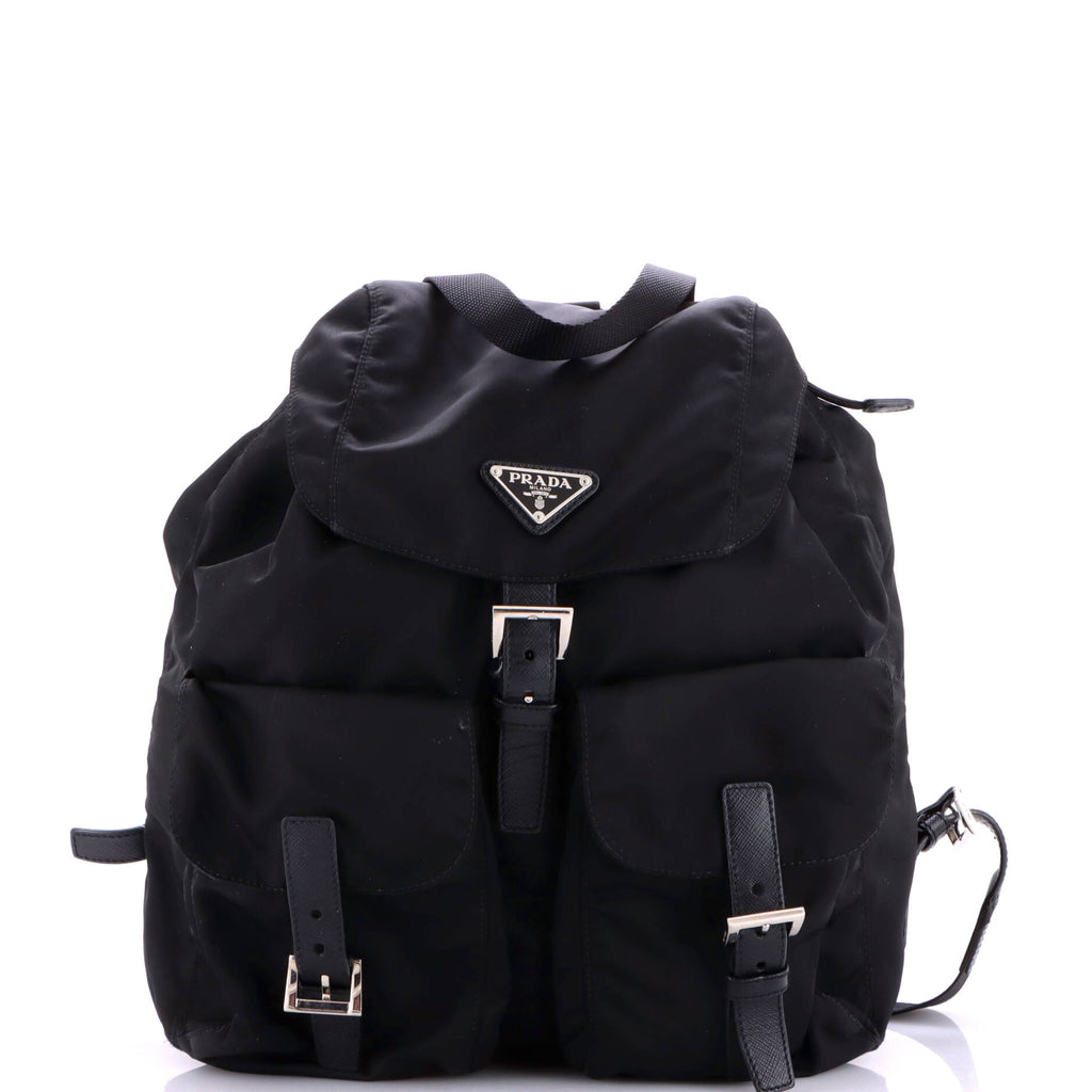 Vela Double Front Pocket Backpack Tessuto with Saffiano Leather Medium