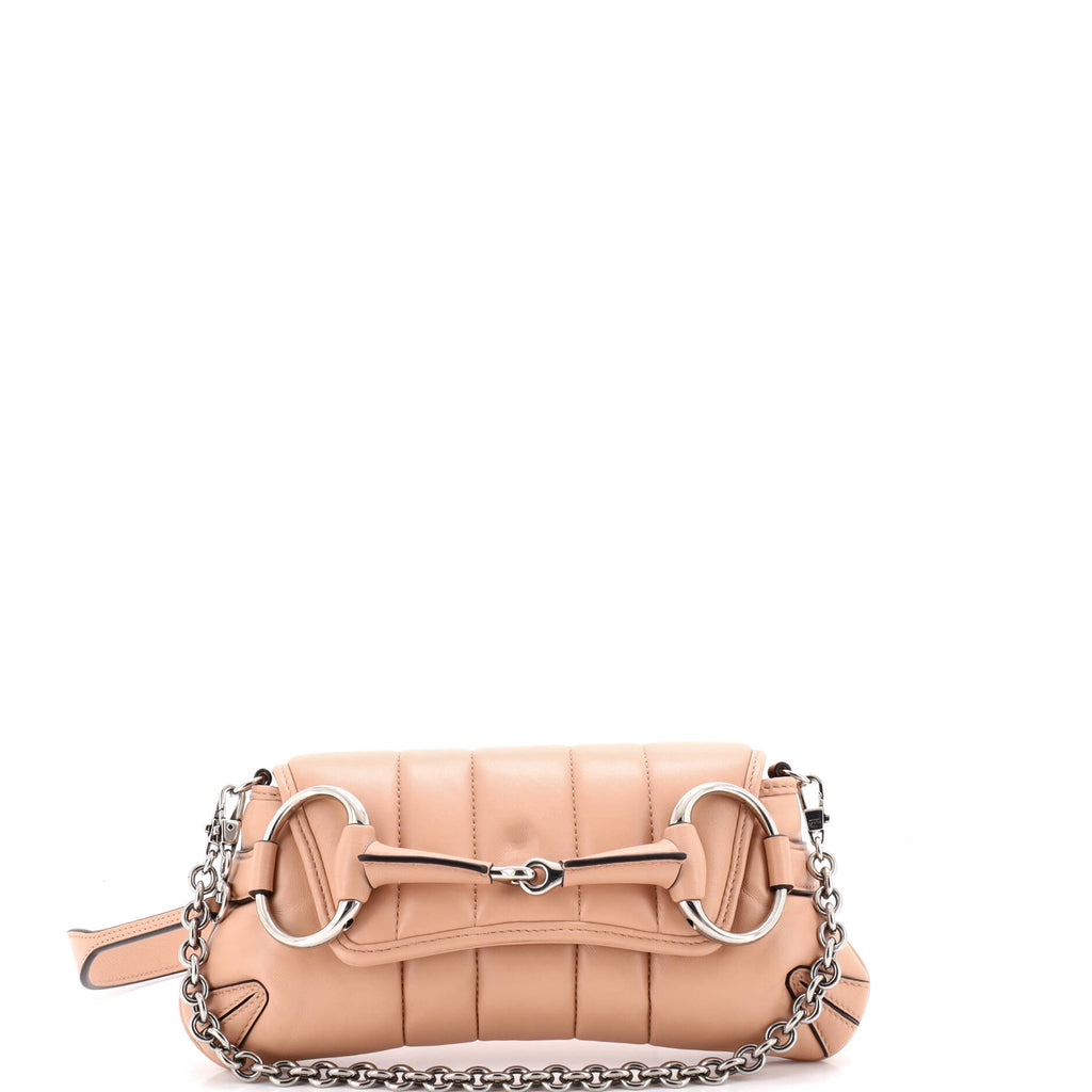 Horsebit Chain Shoulder Bag Vertical Quilted Leather Small