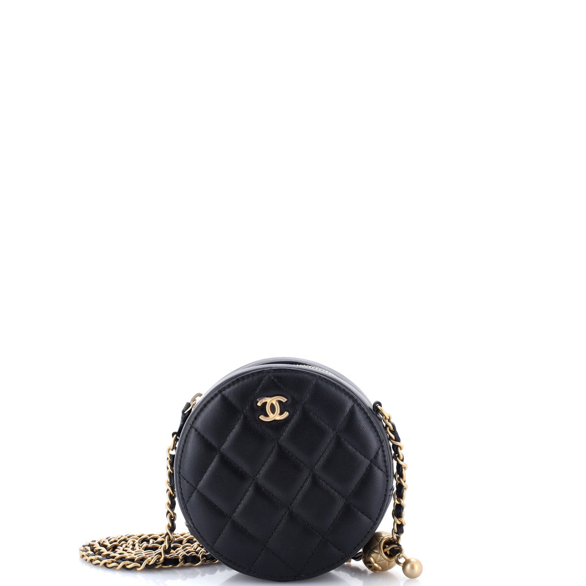 Pearl Crush Round Clutch with Chain Quilted Lambskin