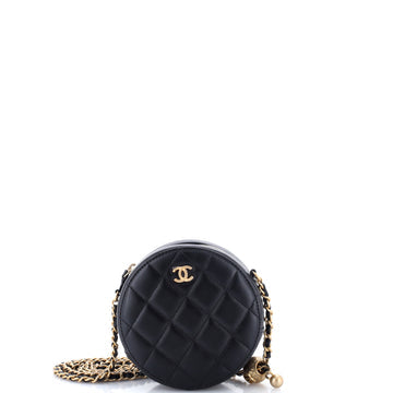 Pearl Crush Round Clutch with Chain Quilted Lambskin