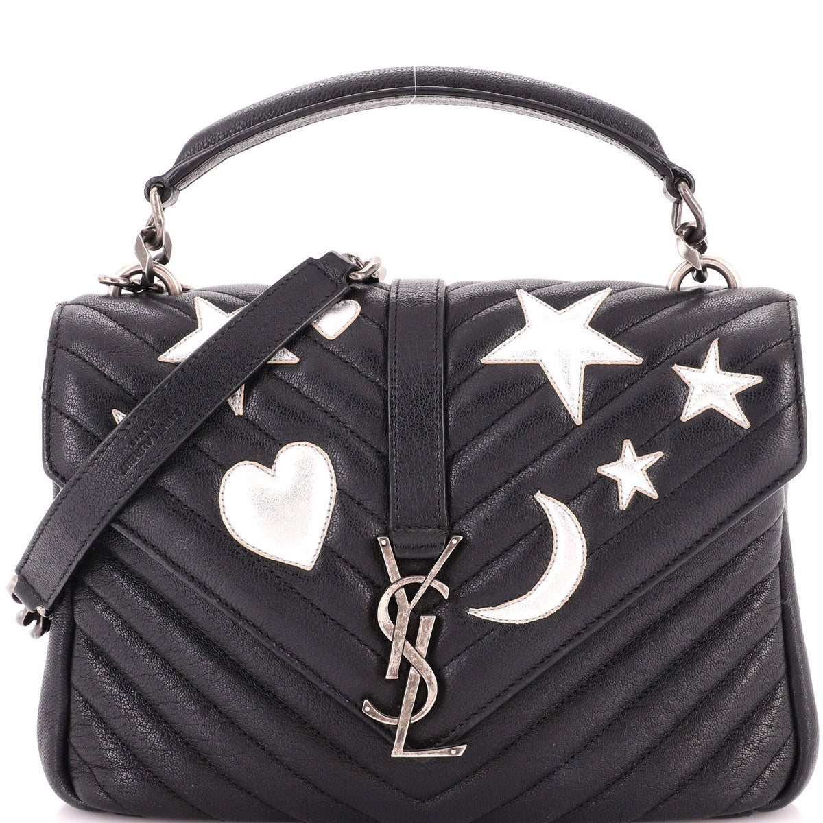 Classic Monogram College Bag Embellished Matelasse Chevron Leather Medium