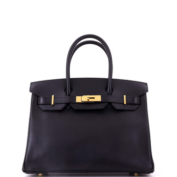 Birkin Handbag Noir Box Calf with Gold Hardware 30