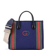 Interlocking G Web Tote Embroidered Canvas Medium